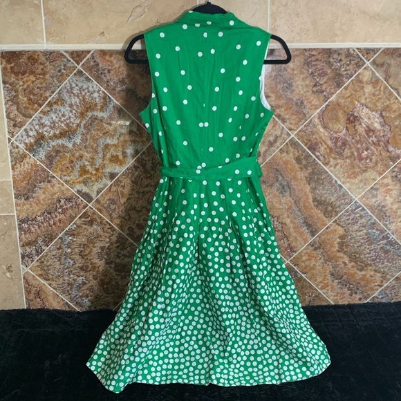 Anne Klein Faux Wrap Green & White Polka Dot Dress Fit and Flare New Size 8 - Picture 2 of 8